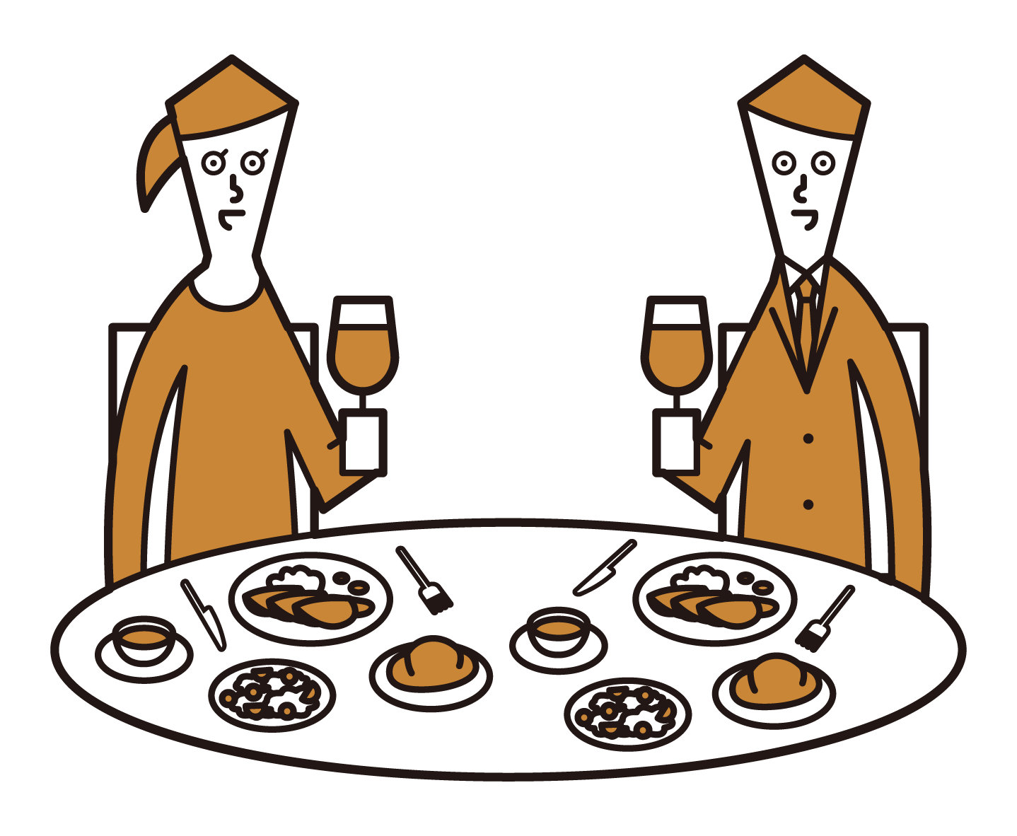 Illustration of a couple enjoying dinner at a restaurant