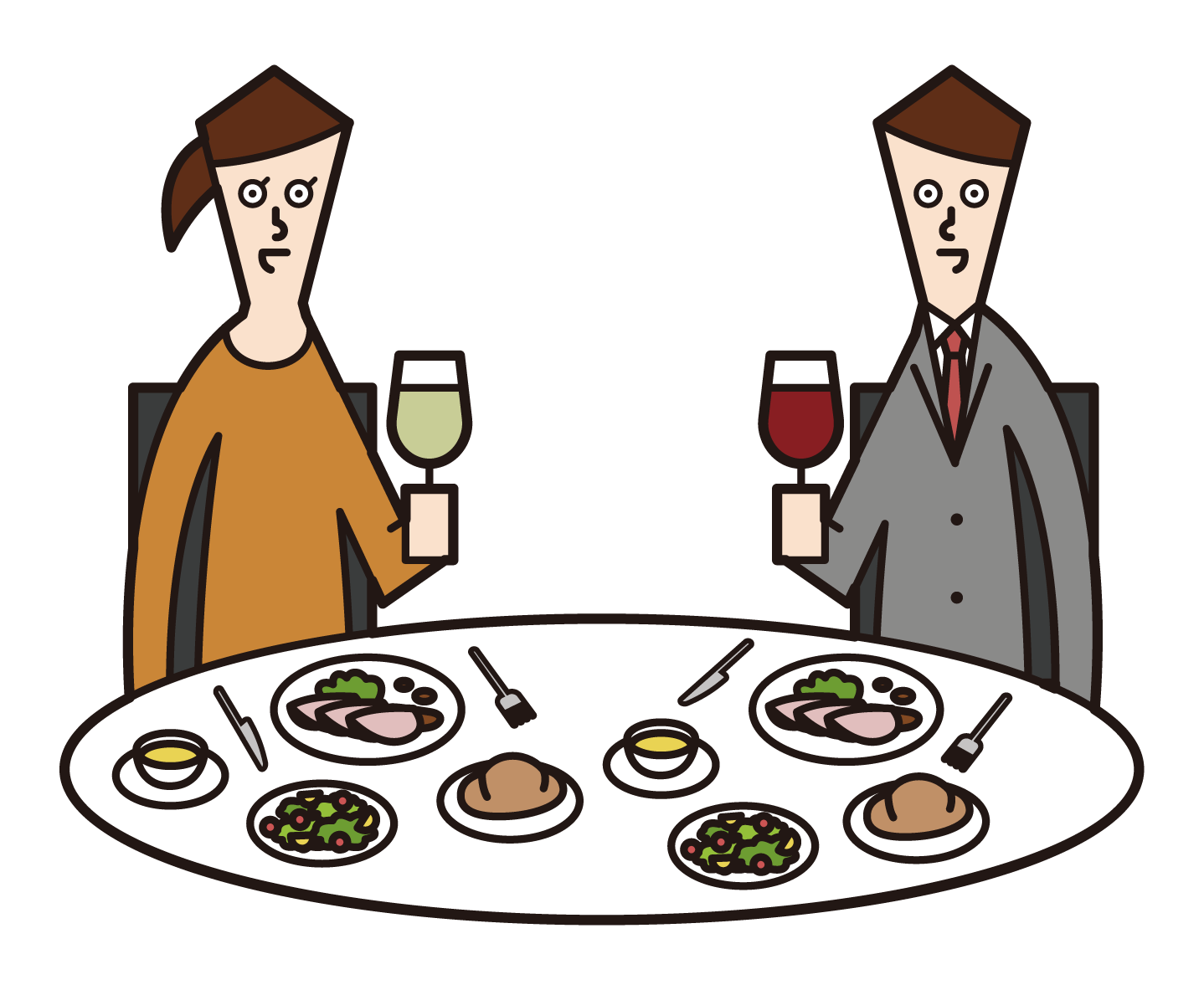 Illustration of a couple enjoying dinner at a restaurant