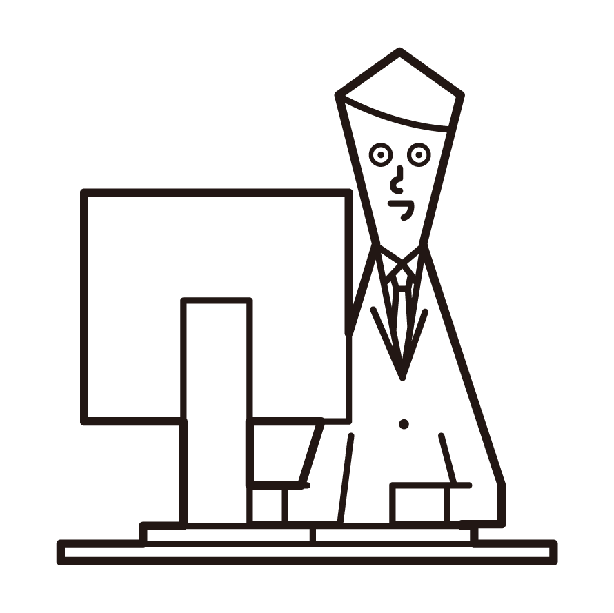 Illustration of a man using a desktop computer