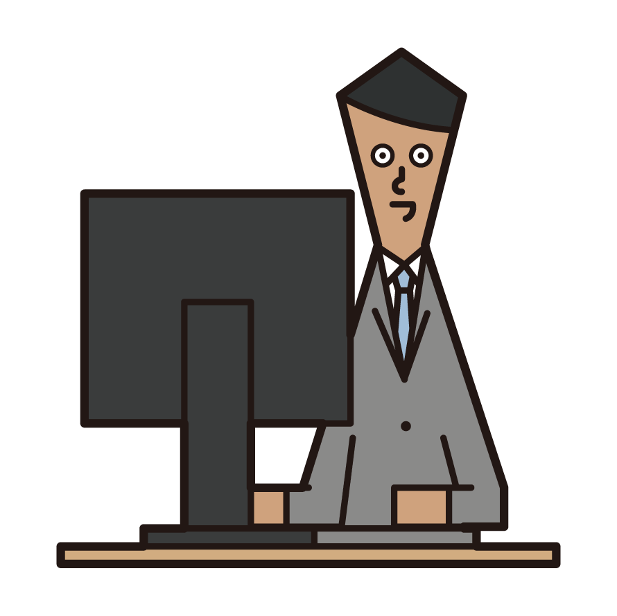 Illustration of a man using a desktop computer