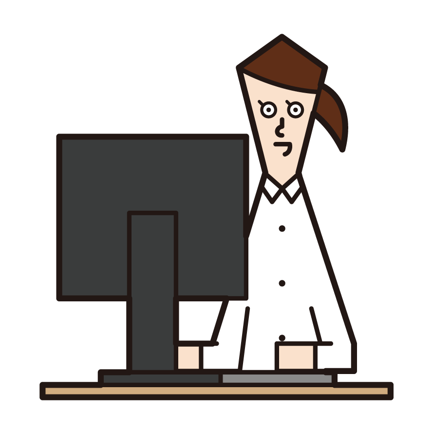 Illustration of a person (female) using a laptop computer