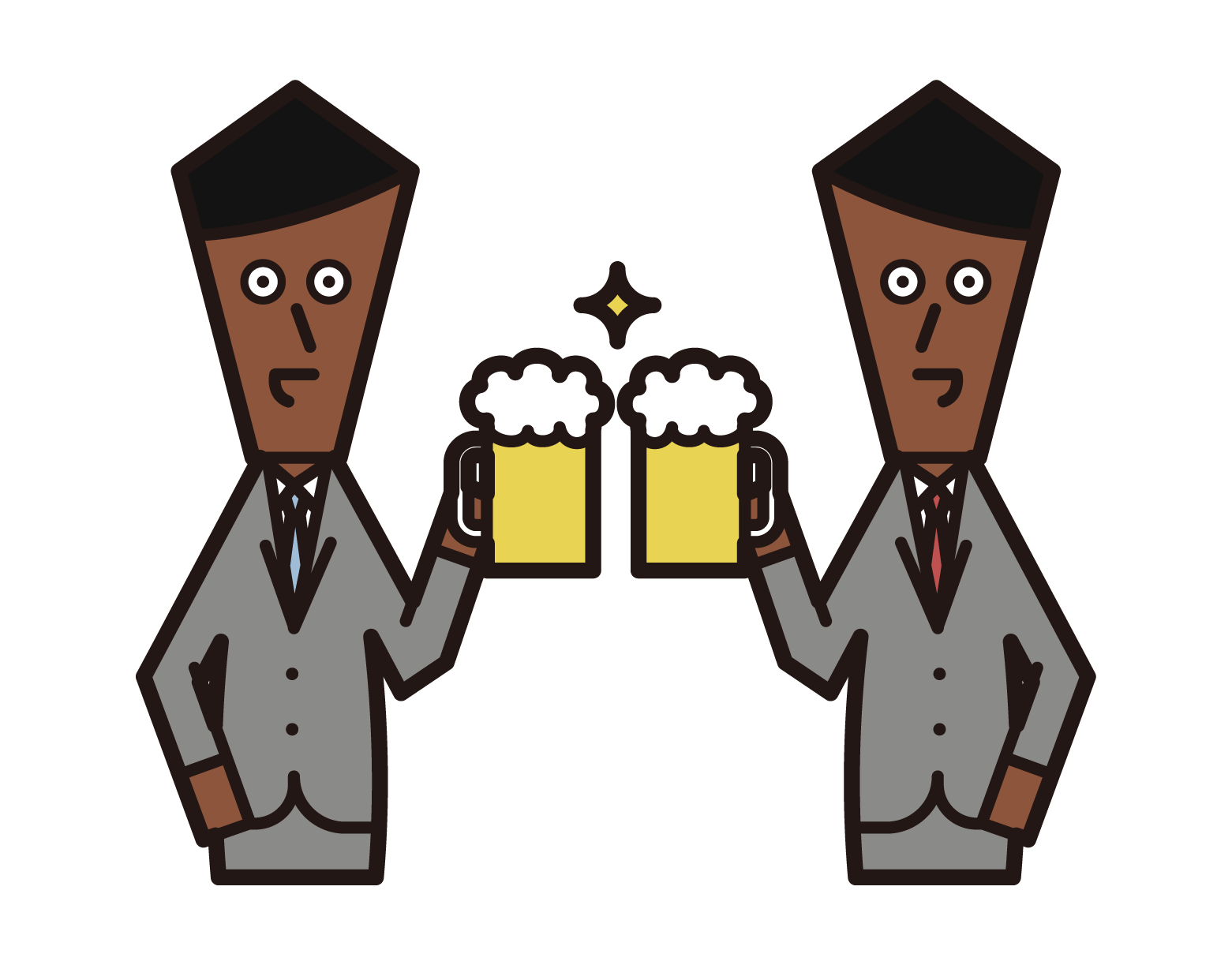 ビールで乾杯する人たち（男性）のイラスト