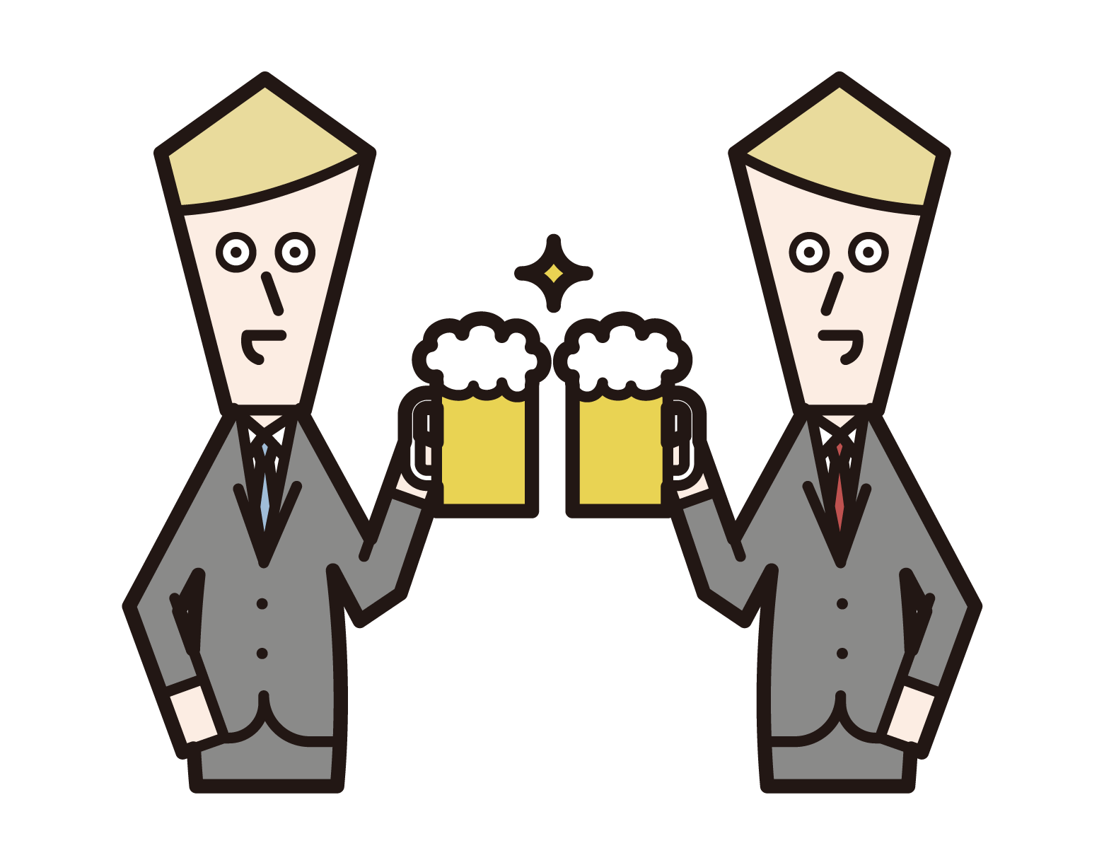 ビールで乾杯する人たち（男性）のイラスト