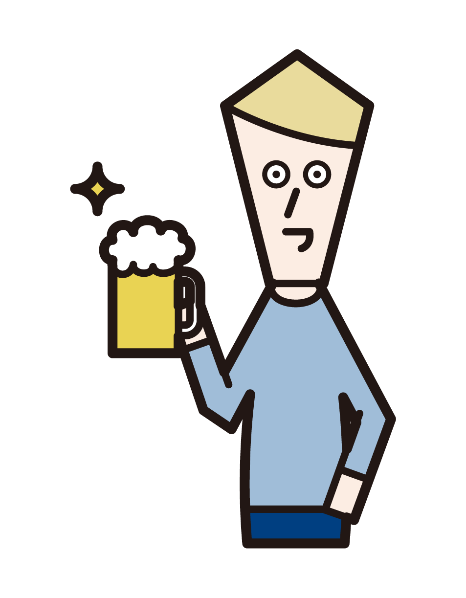 喝啤酒的人（男性）的插圖