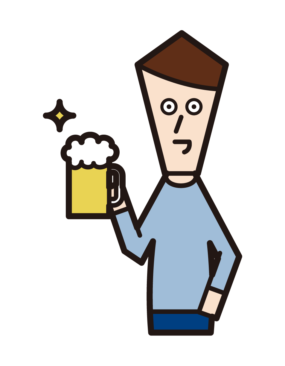 喝啤酒的人（男性）的插圖