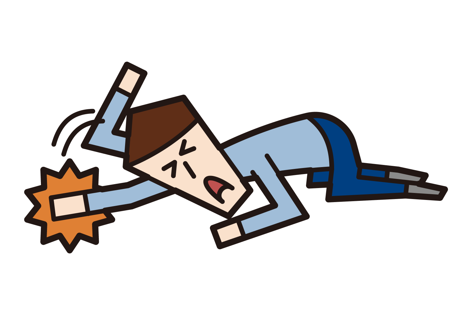 Illustration of a man (male) who hits the ground and regrets it