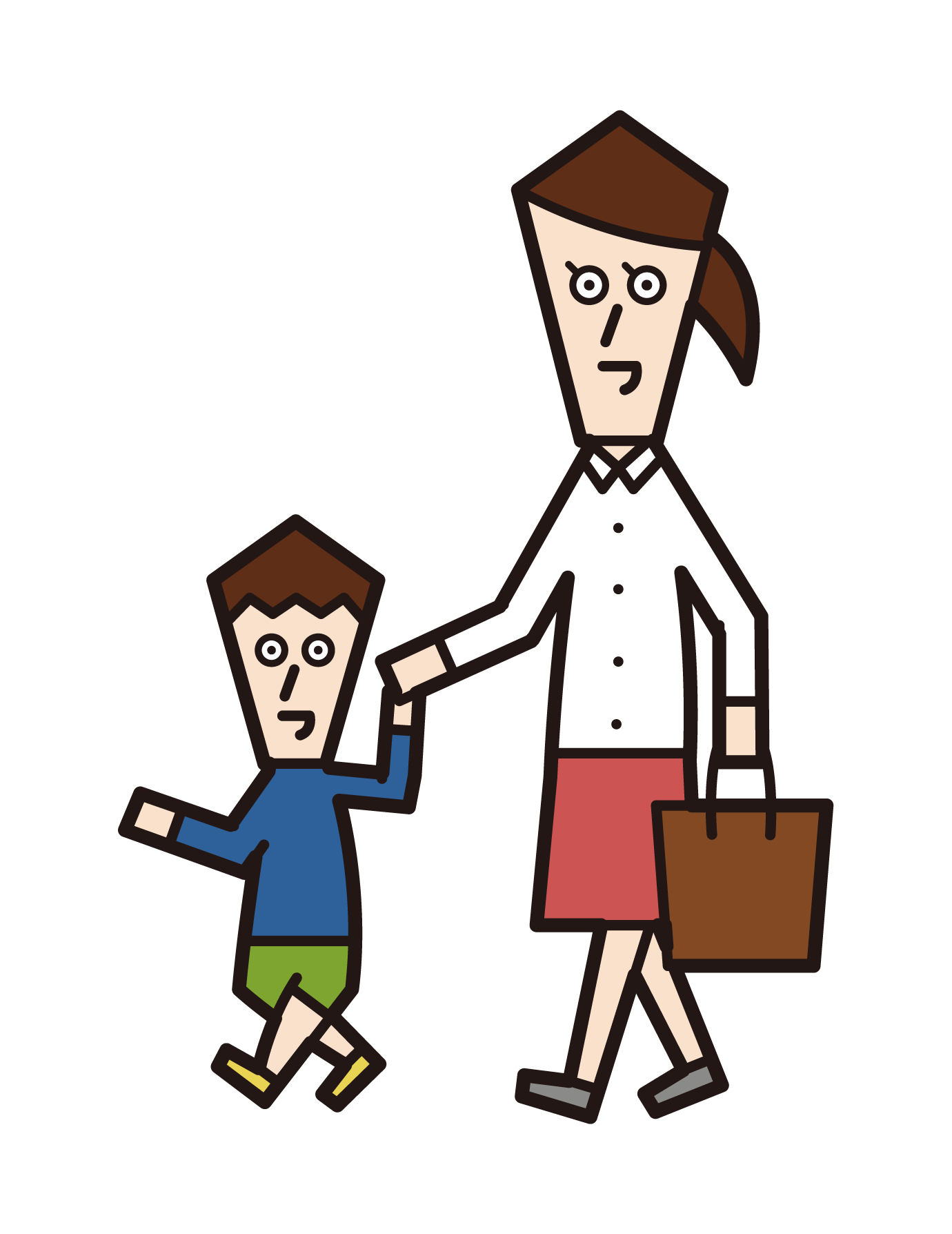 父母和孩子走路的插圖