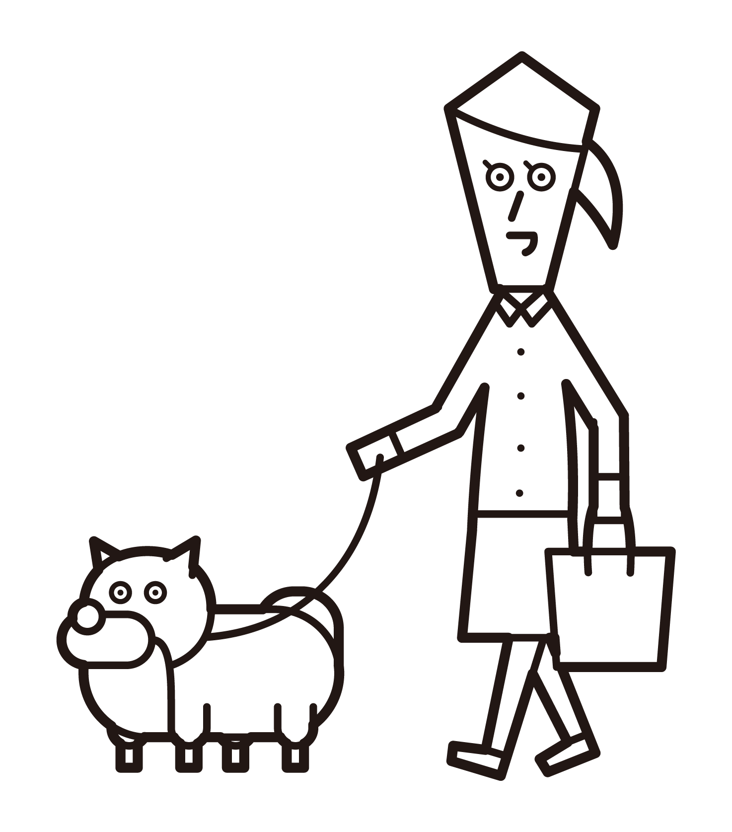 Illustration of a woman walking a dog