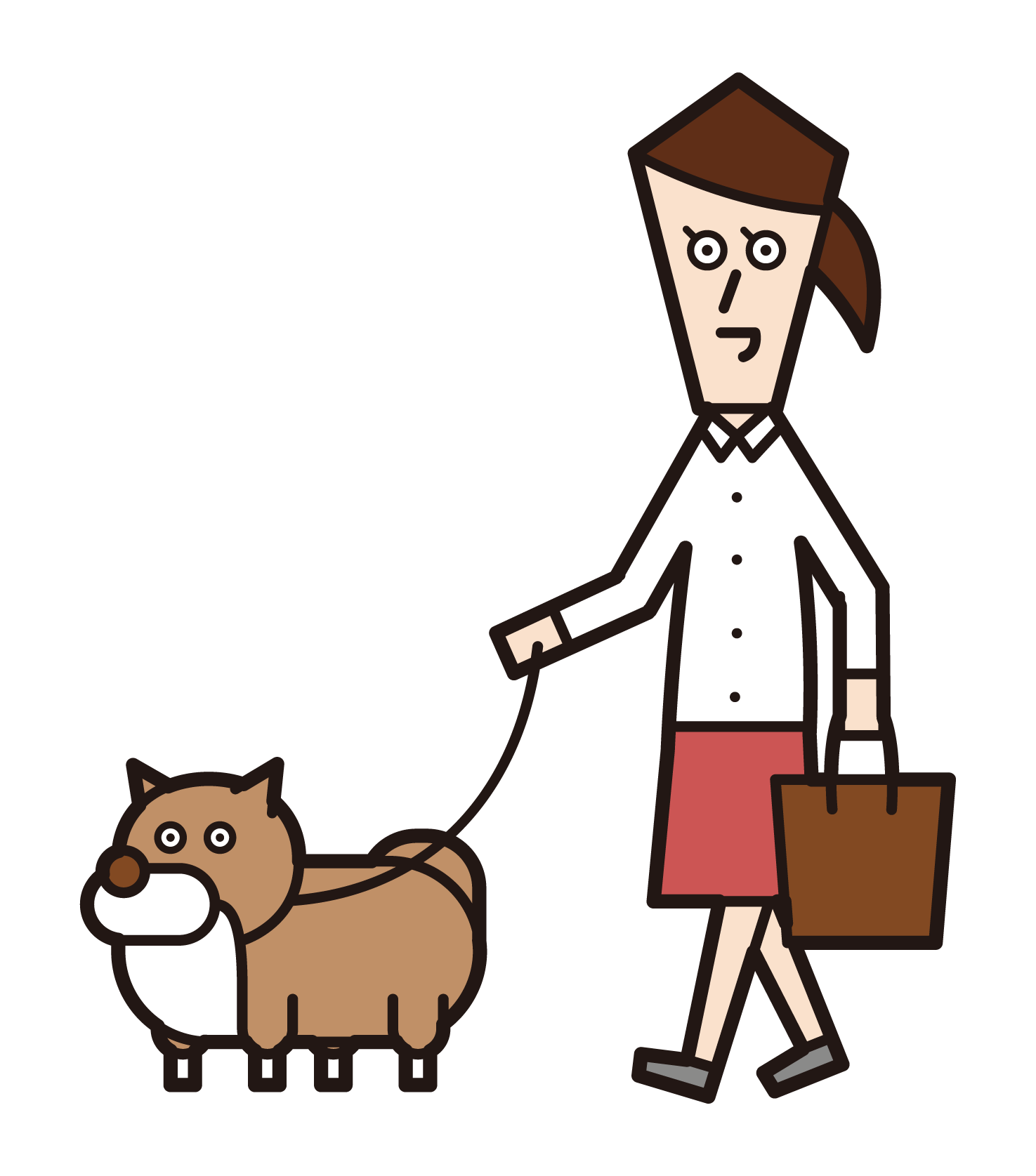 Illustration of a woman walking a dog