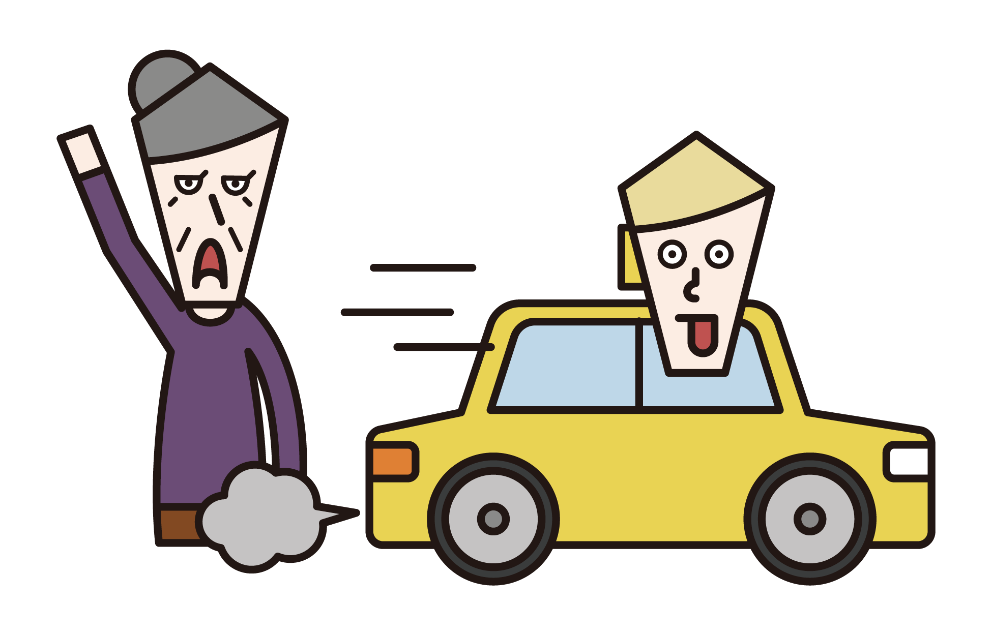 Illustration of a person (grandmother) who failed to catch a taxi