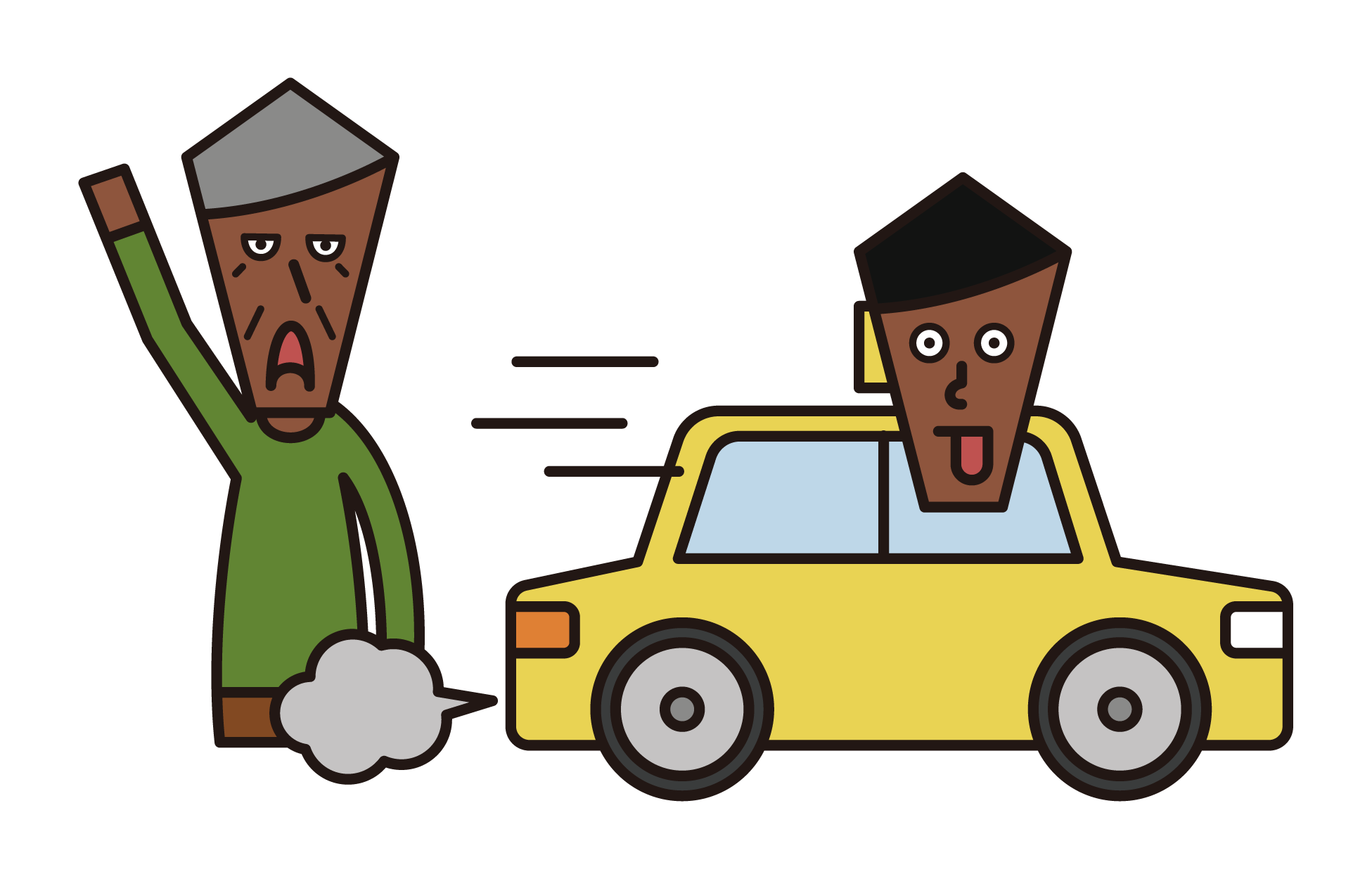 Illustration of a man (grandfather) who failed to catch a taxi