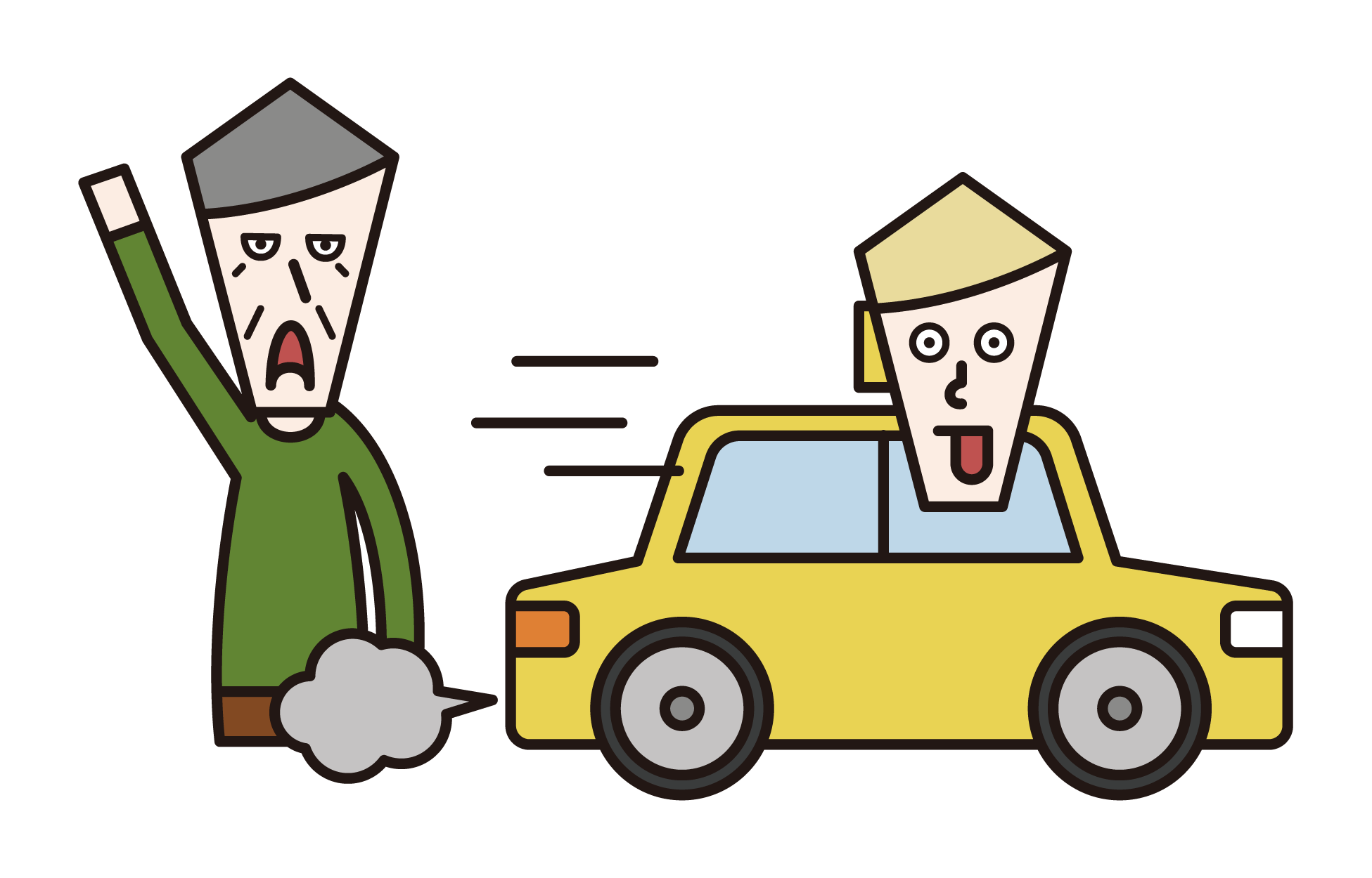 Illustration of a man (grandfather) who failed to catch a taxi