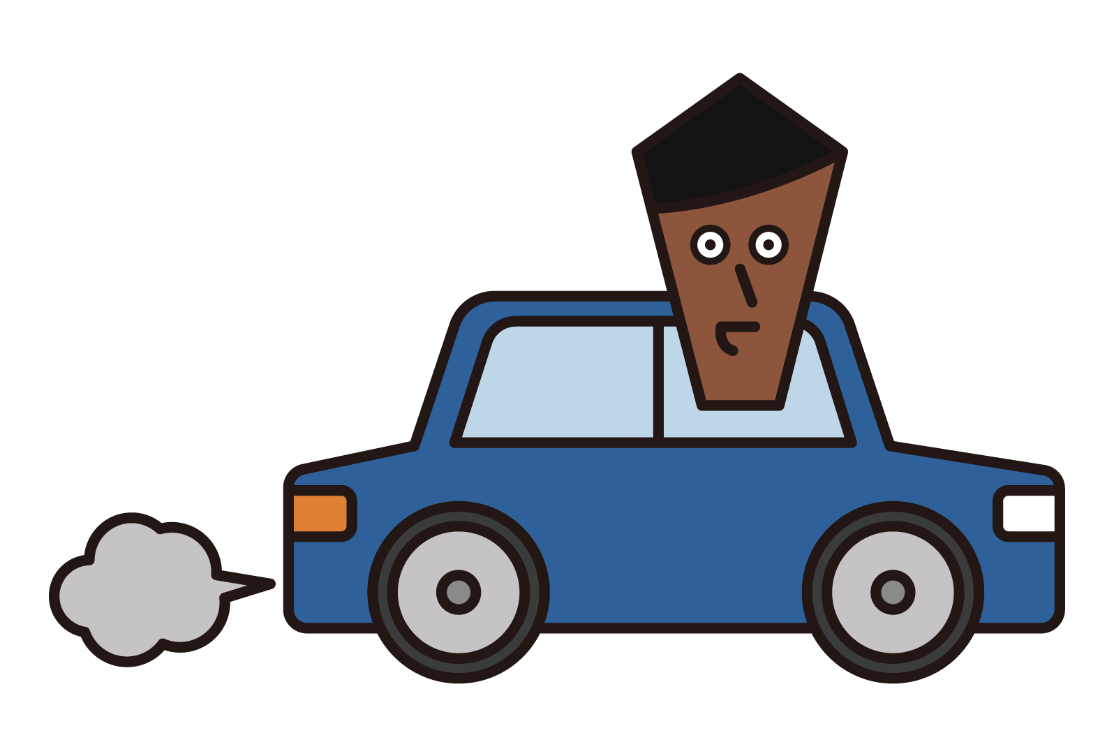 Illustration of a man driving a car seen from the side