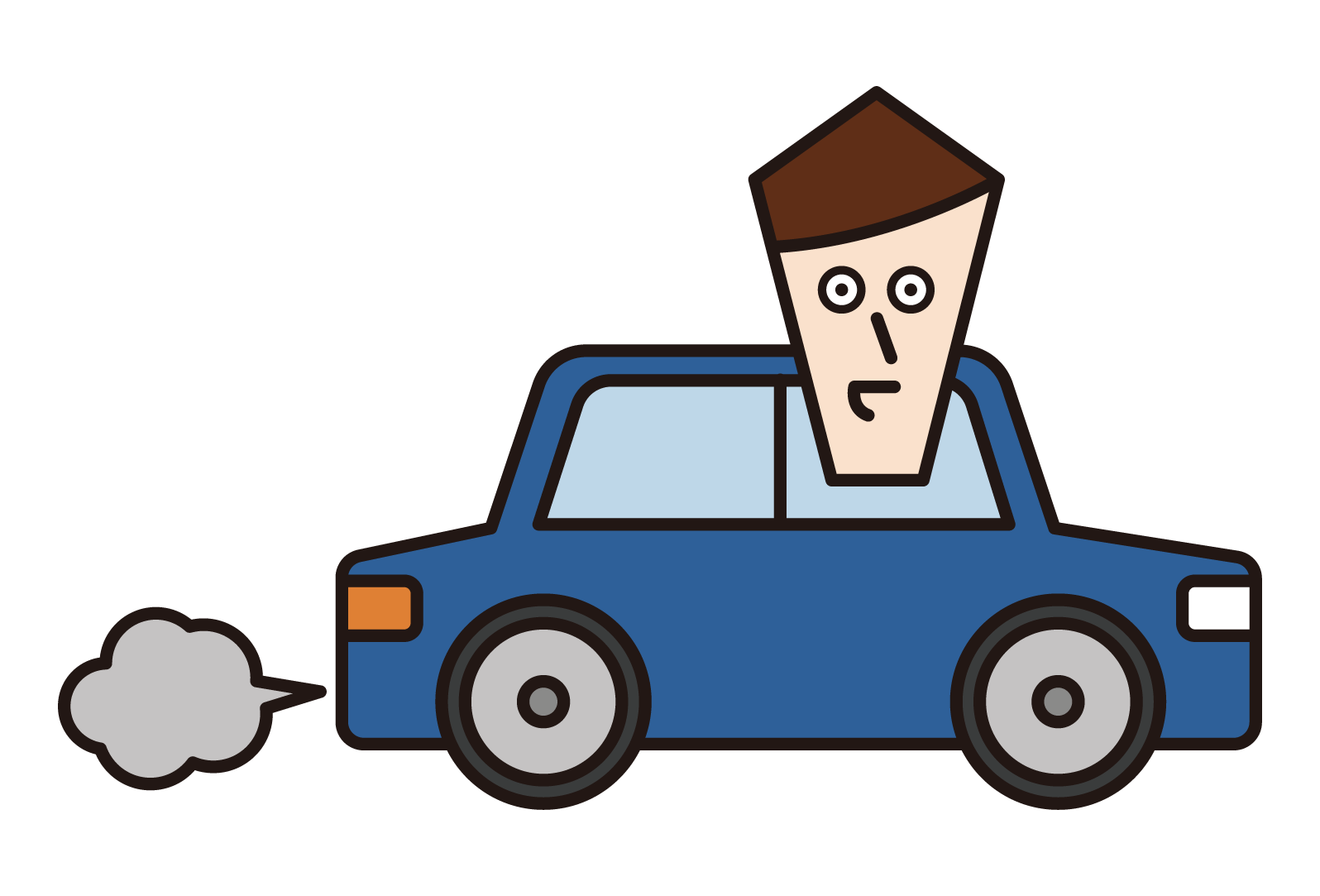Illustration of a man driving a car seen from the side