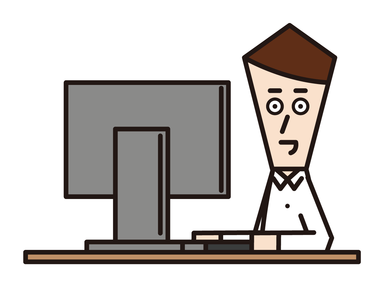 Illustration of a man using a desktop computer