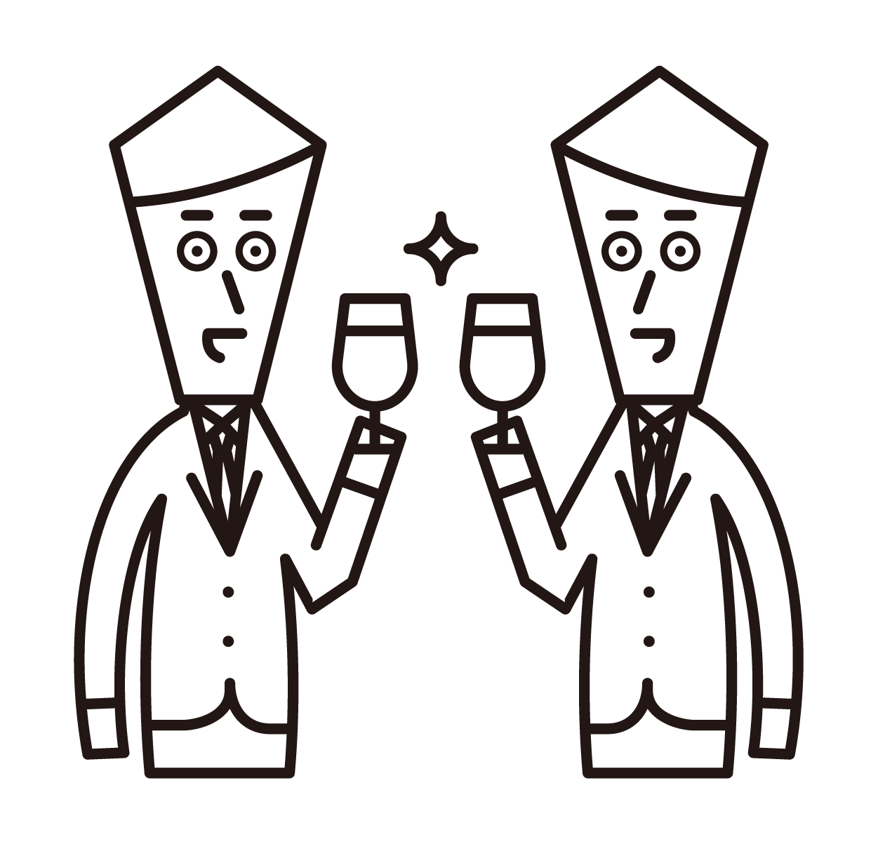 Illustration of people (men) toasting with wine