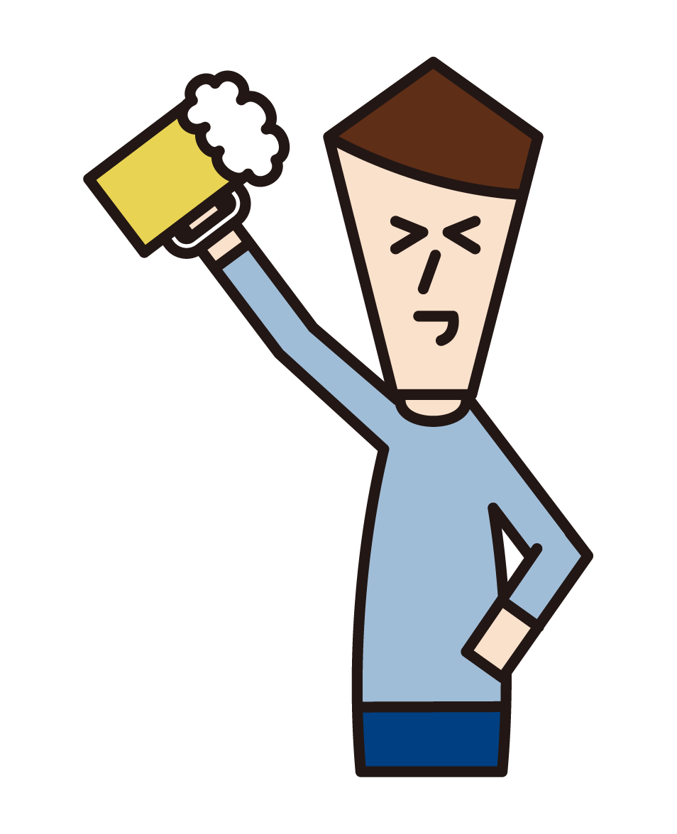 ビールで乾杯する人（男性）のイラスト
