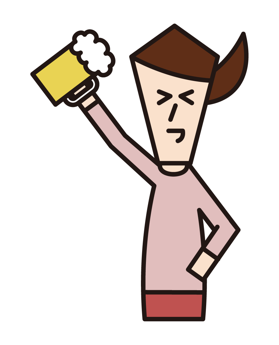 Illustration of a person (female) toasting with beer