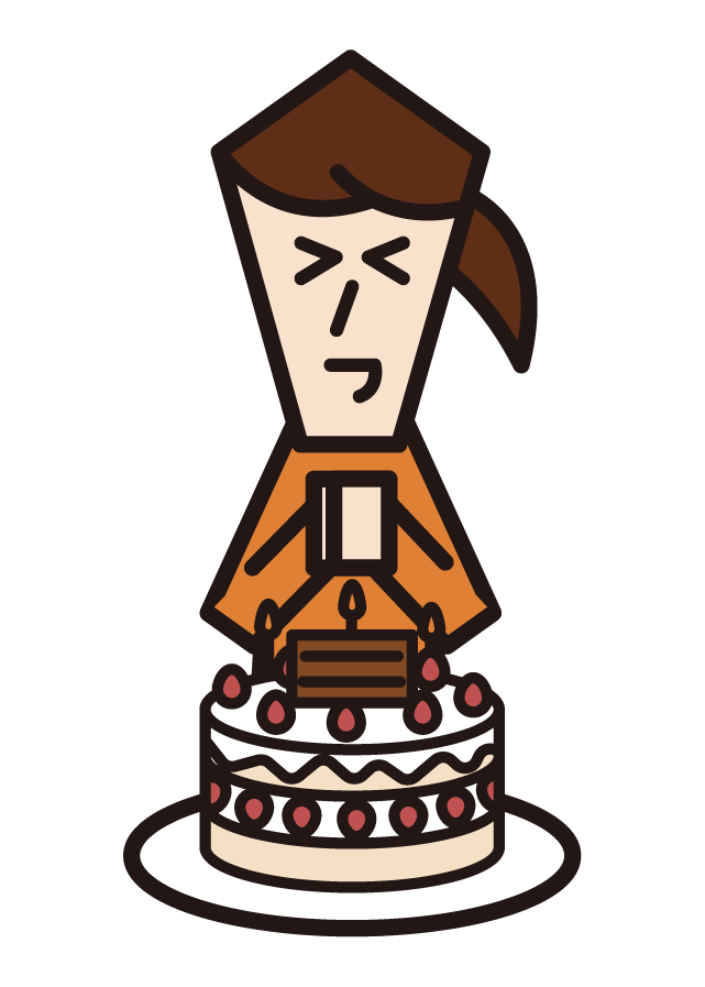 Illustration of a child (girl) rejoicing in a birthday cake