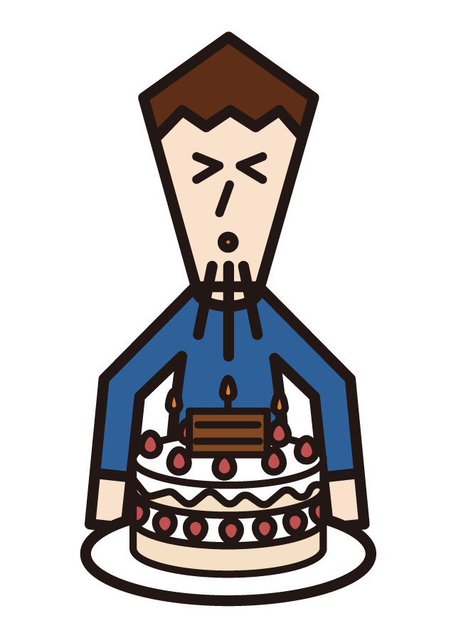 Illustration of a child (boy) rejoicing in a birthday cake