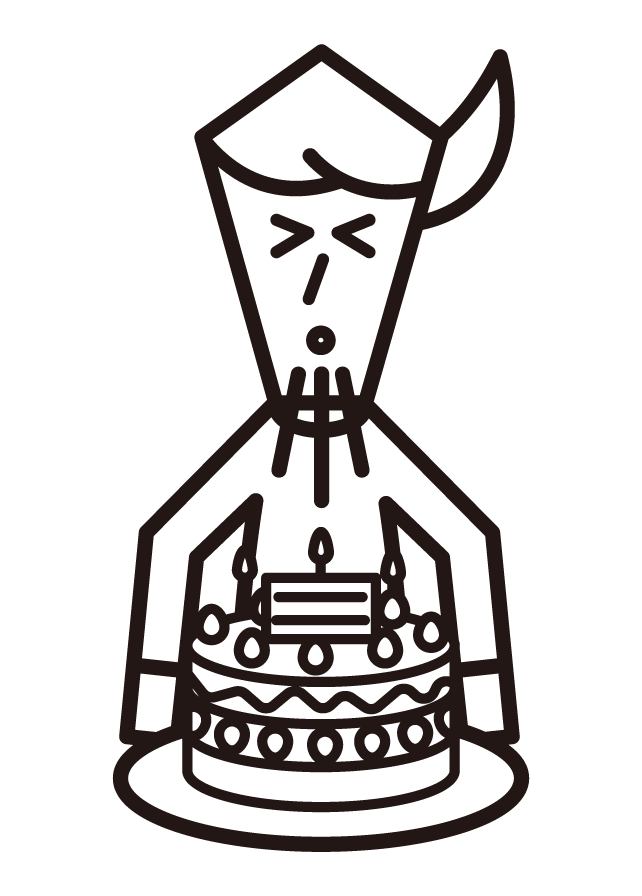 兒童（女孩）在生日蛋糕上熄滅蠟燭的插圖