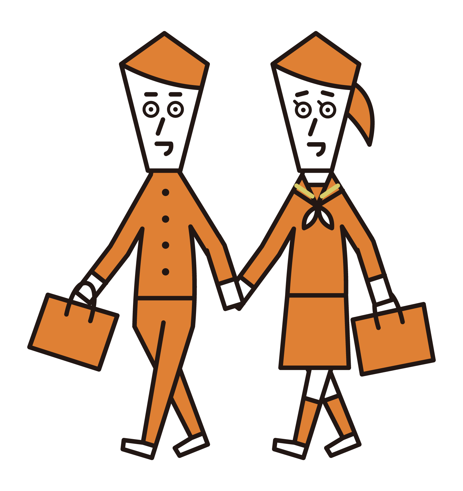 Illustration of a student couple walking hand in hand