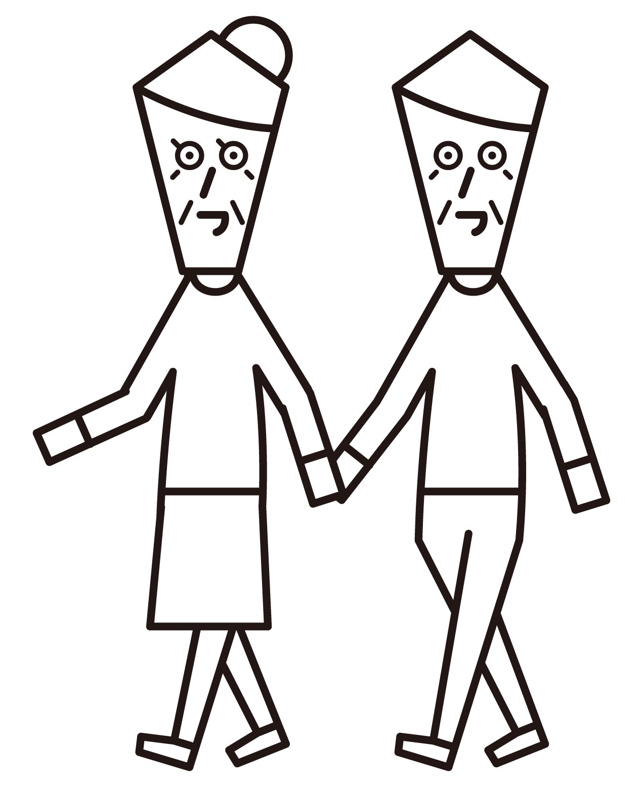 手を繋いで歩いているカップル（お年寄り）のイラスト
