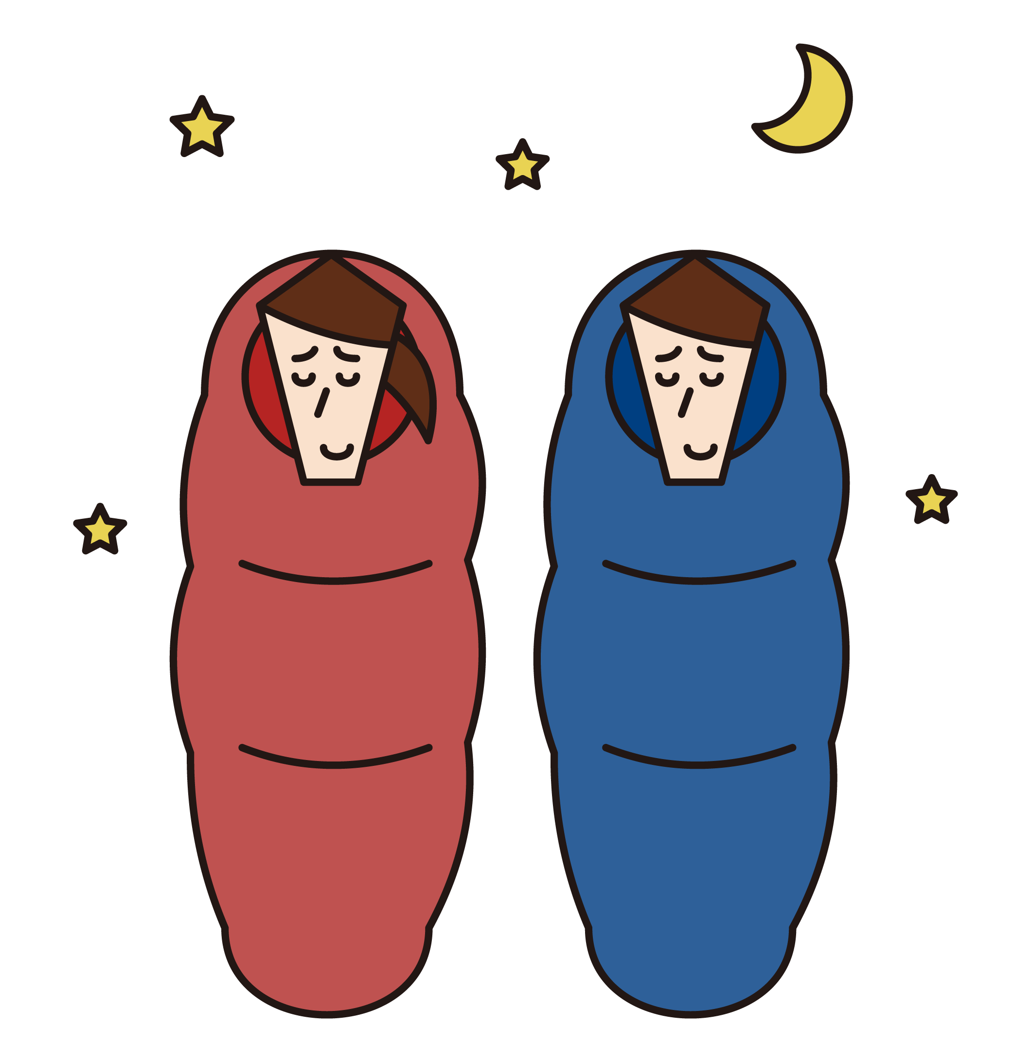 睡在睡袋裡凍僵的人（女性）的插圖