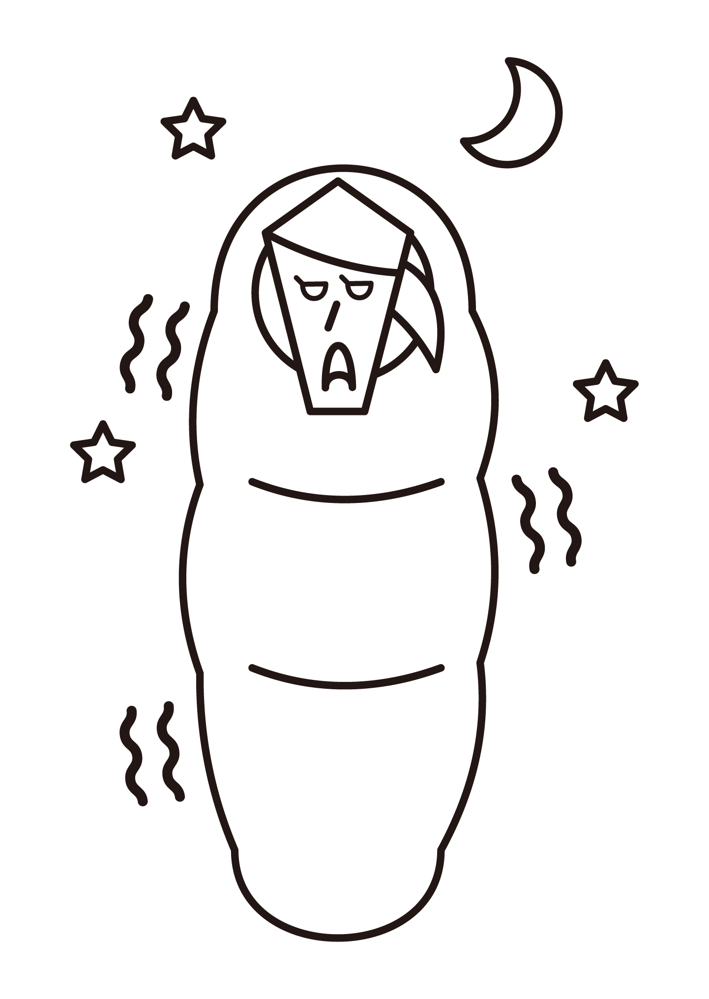 Illustration of a woman who freezes while sleeping in a sleeping bag