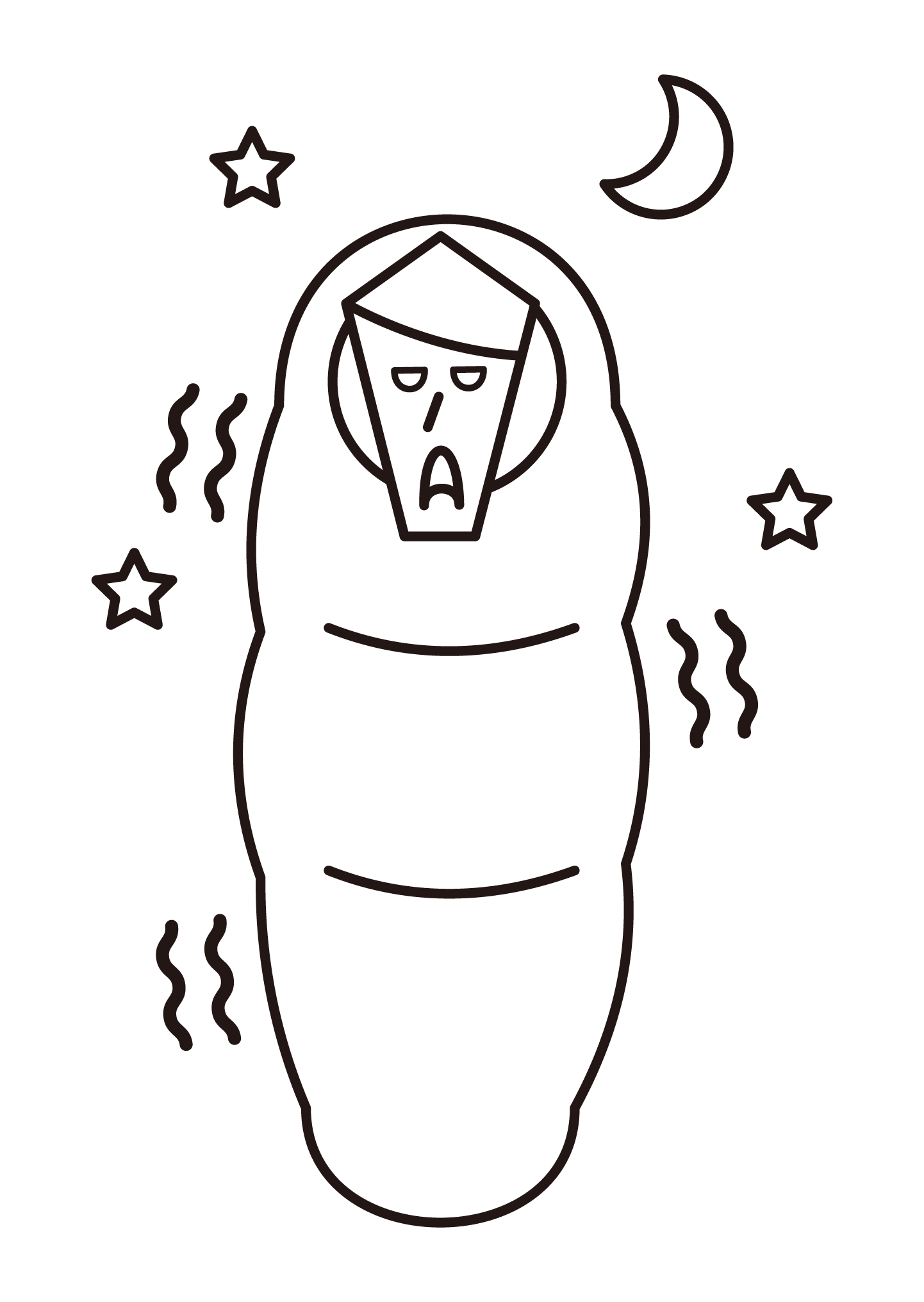 睡袋裡凍僵的人（男性）的插圖