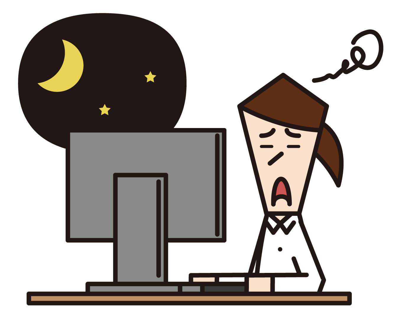Illustration of a woman who works late at night