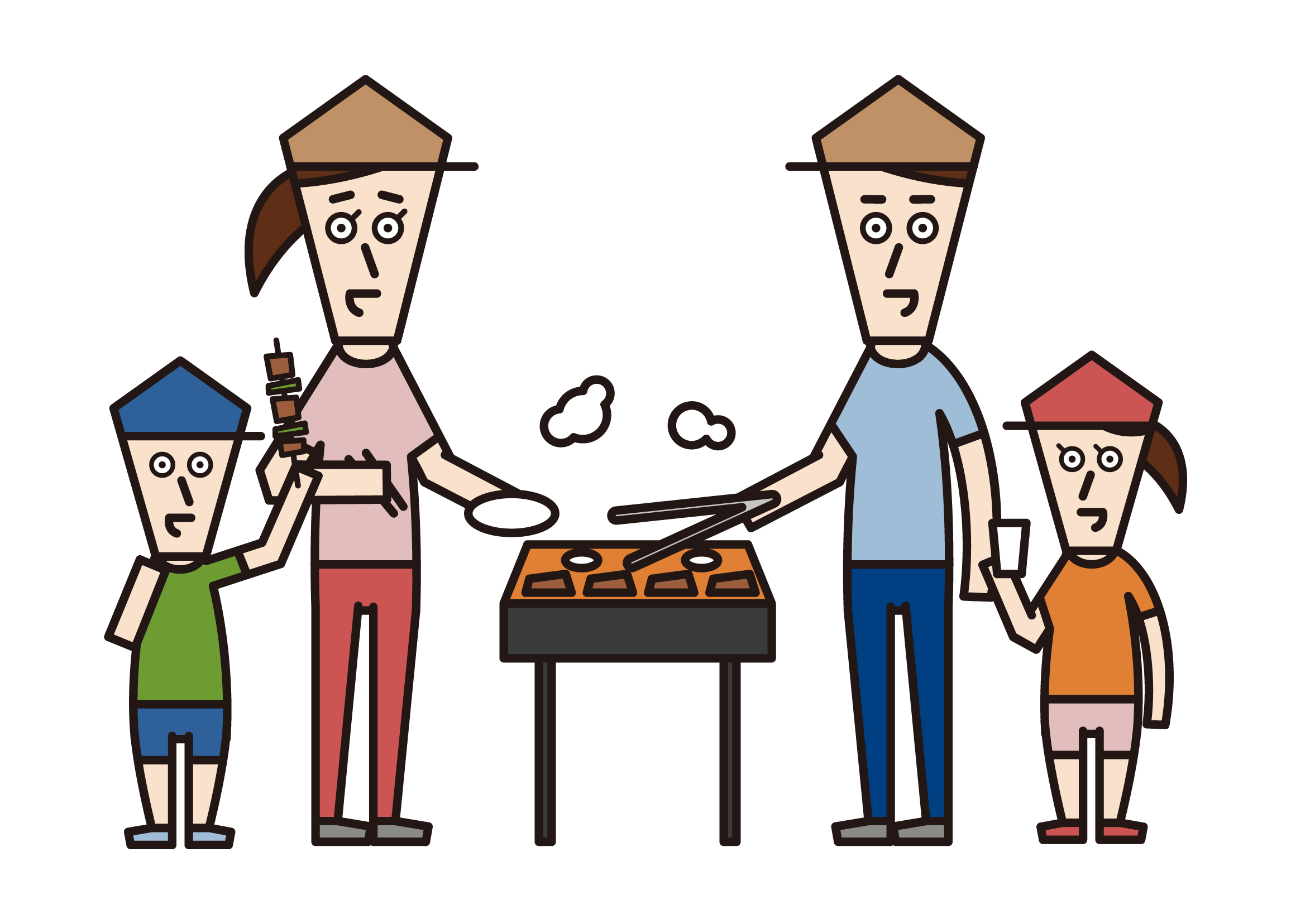 享受燒烤的家庭插圖