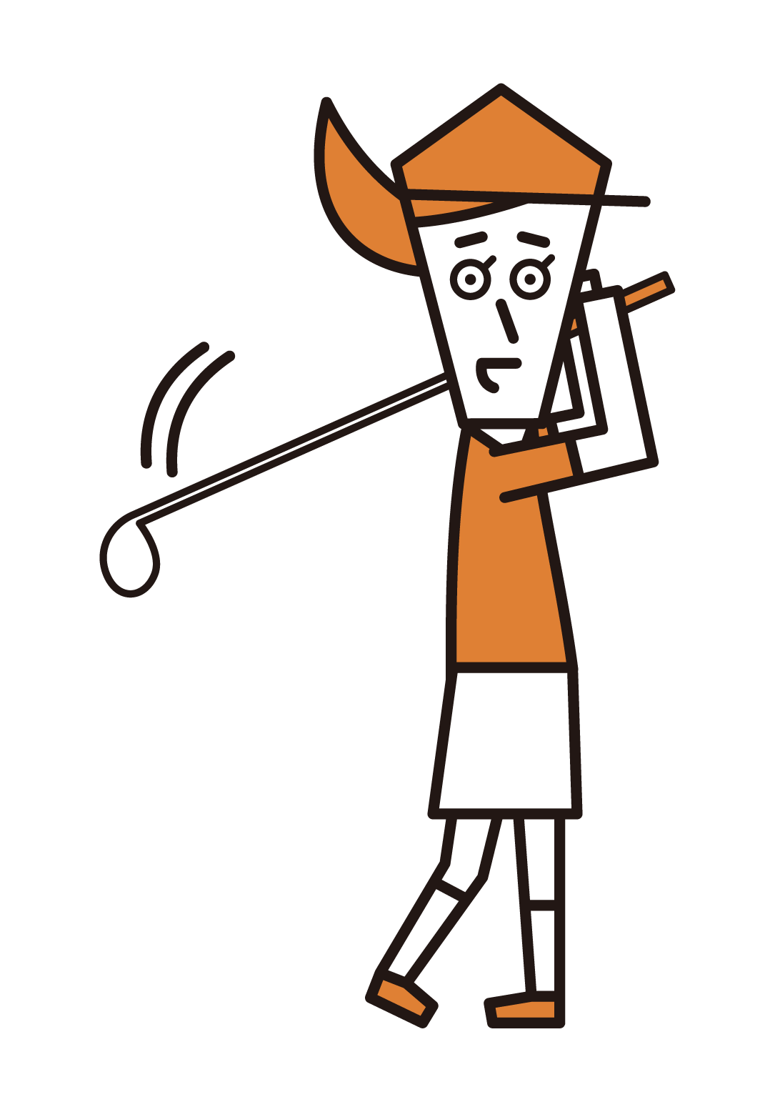 Illustration of a person pretending to play golf (female)