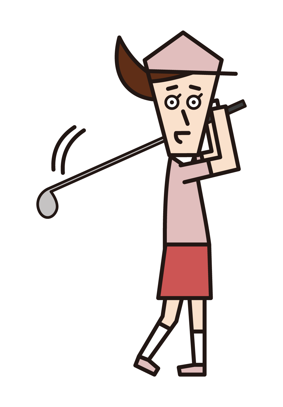 ゴルフの素振りをする人（女性）のイラスト