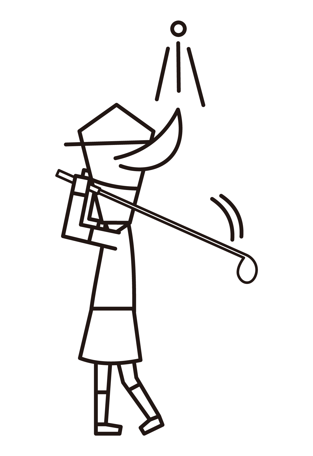 Illustration of the back of a golfer (female)