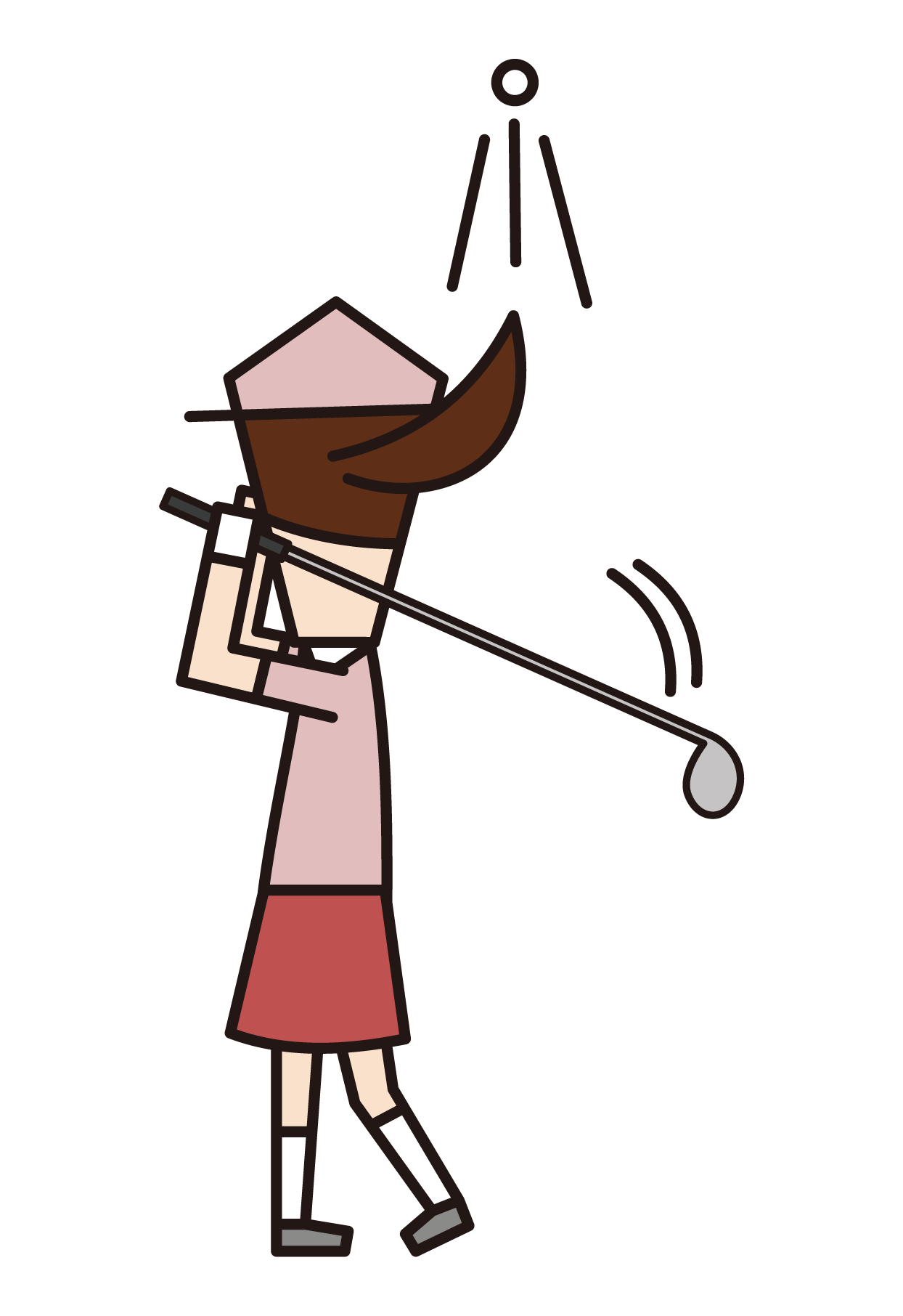 打高爾夫球的人的後視圖（女性）的插圖