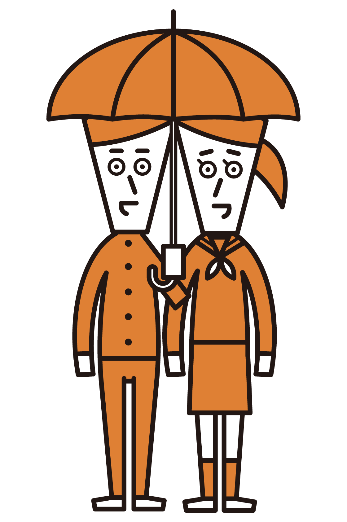 This is an illustration of a high school and junior high school student couple holding an umbrella.