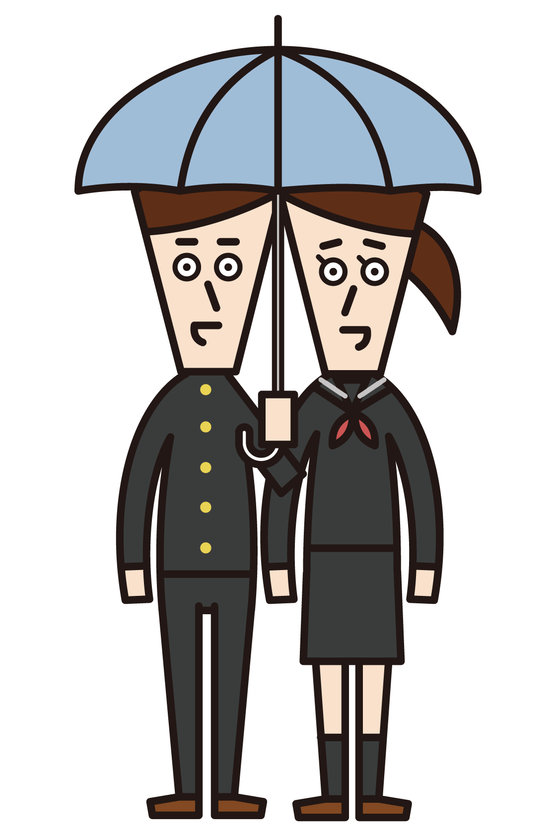 This is an illustration of a high school and junior high school student couple holding an umbrella.