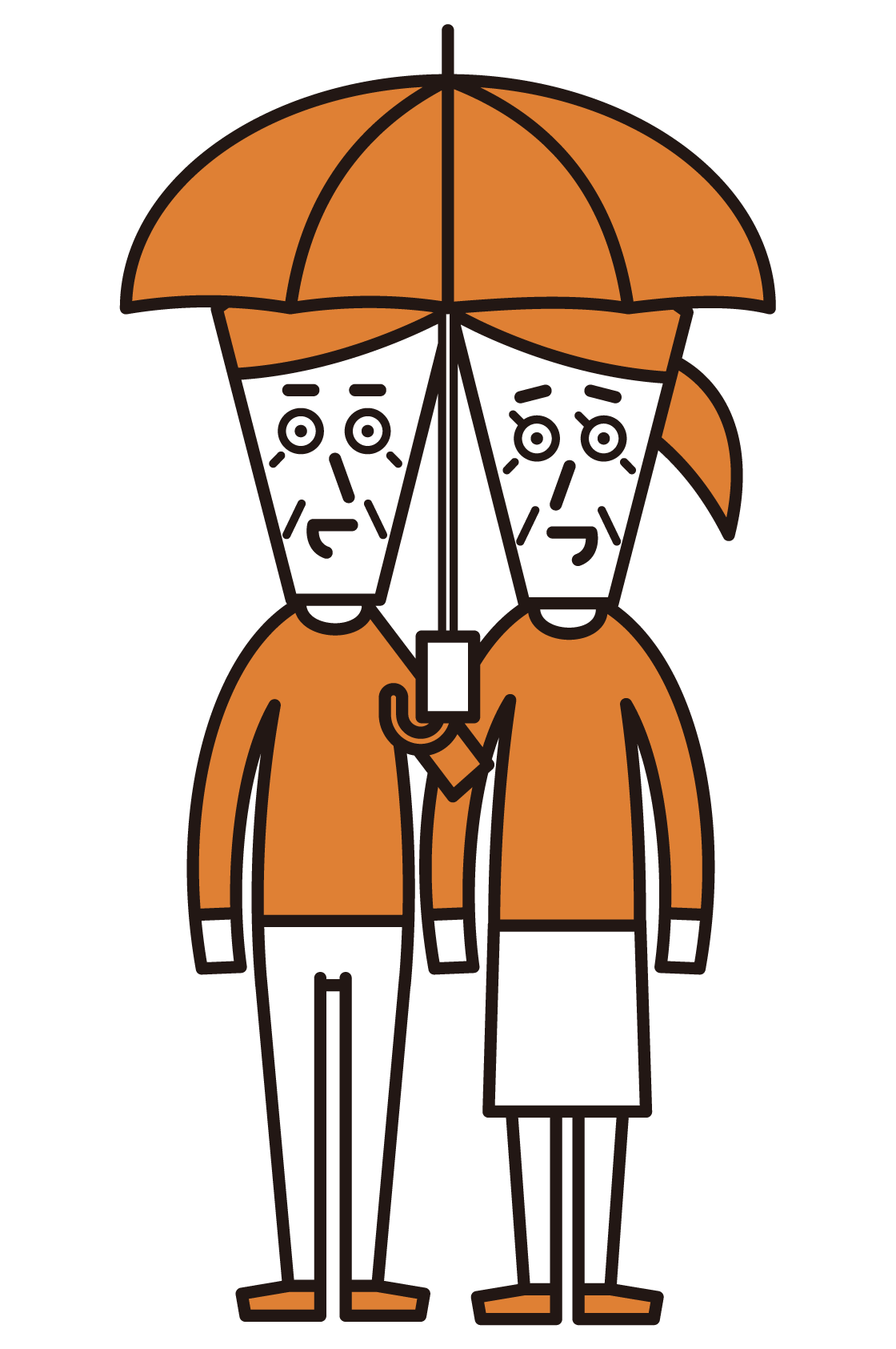 우산을 들고 있는 연로한 부부의 그림