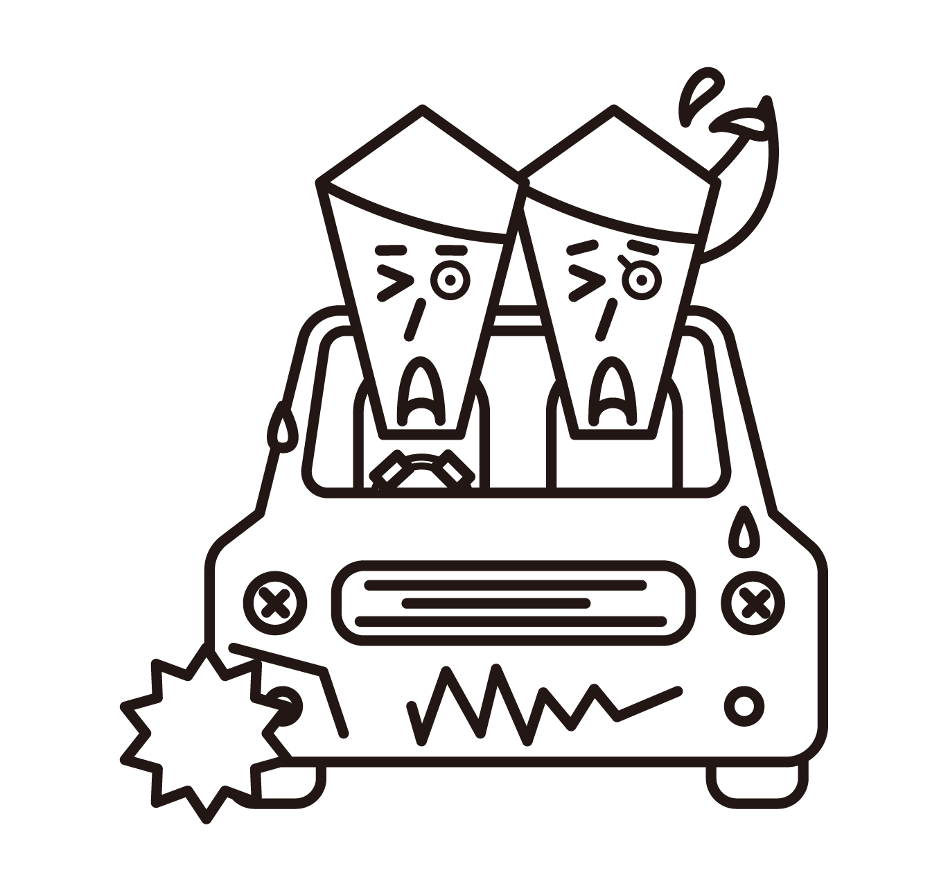 Illustration of a couple who have a traffic accident