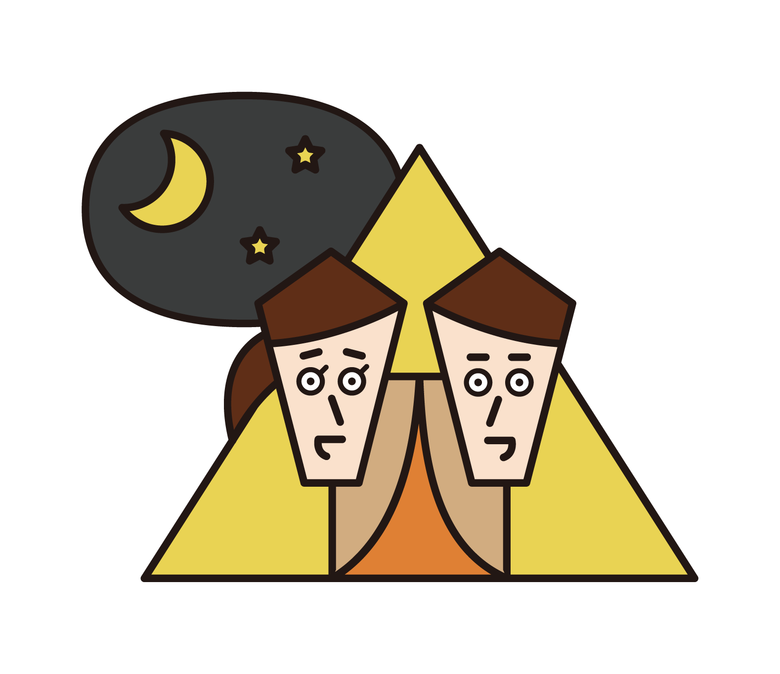 Illustration of a couple staying in a tent