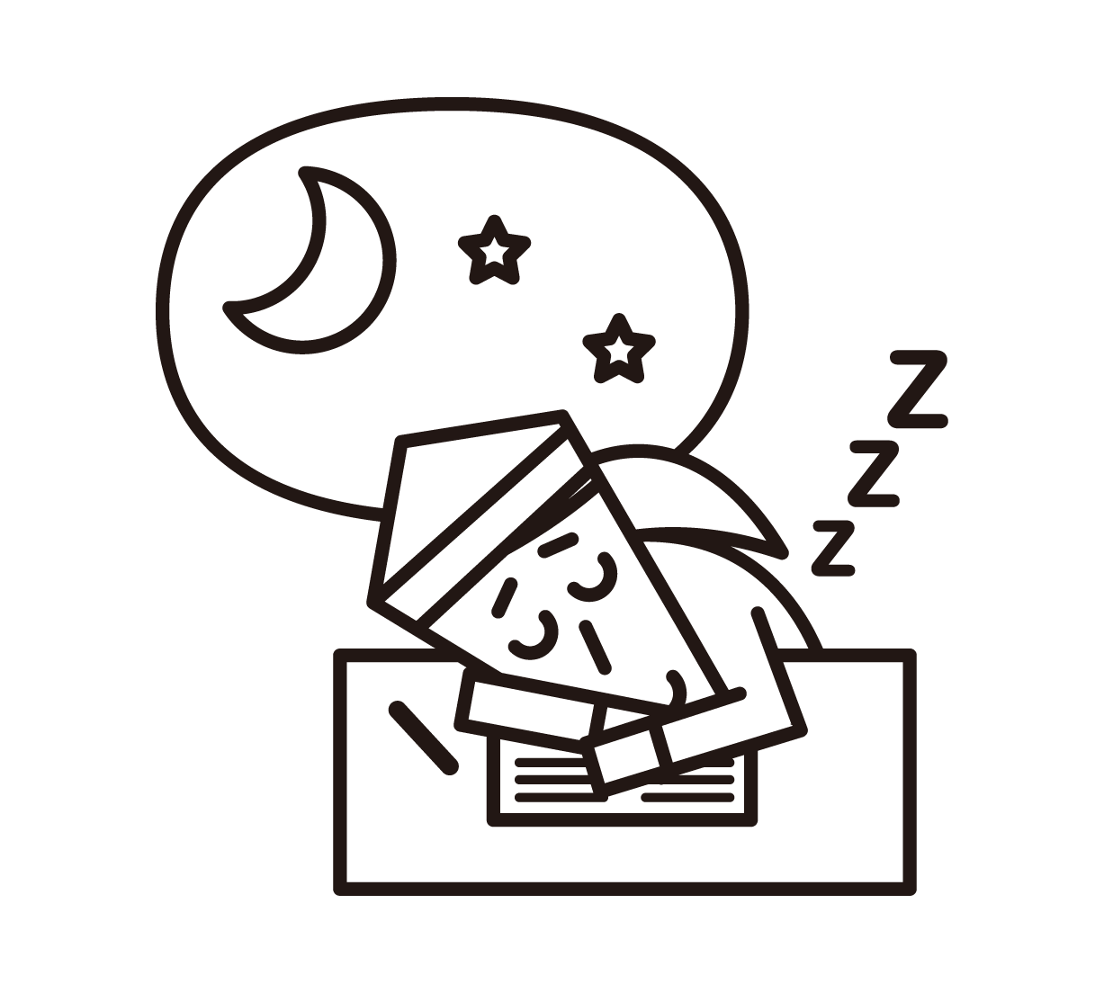 Illustration of a person (female) who is tired and sleeping while studying for the entrance exam