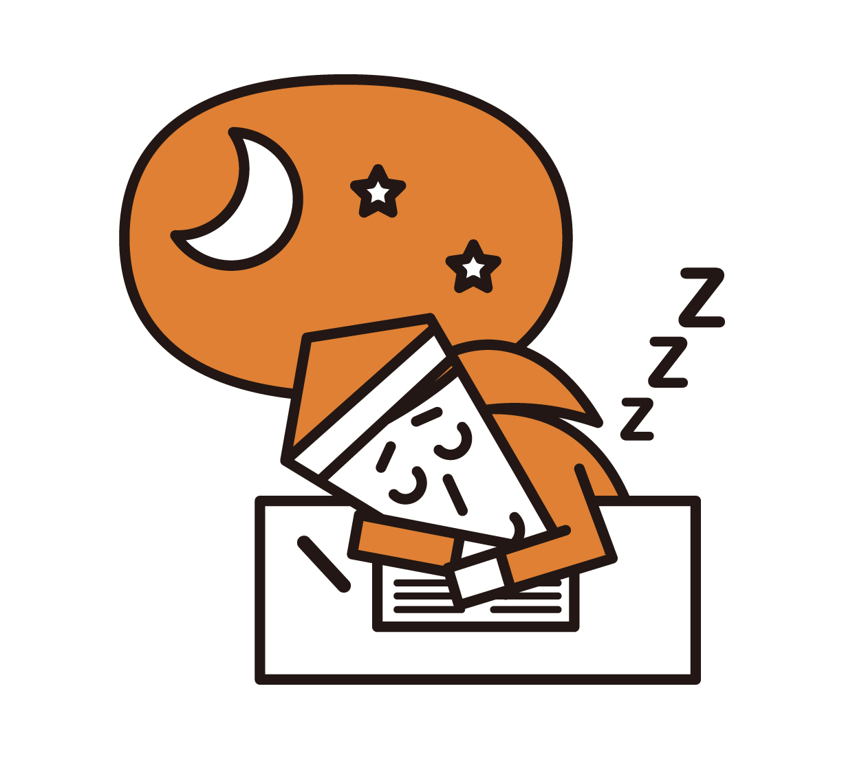 Illustration of a person (female) who is tired and sleeping while studying for the entrance exam