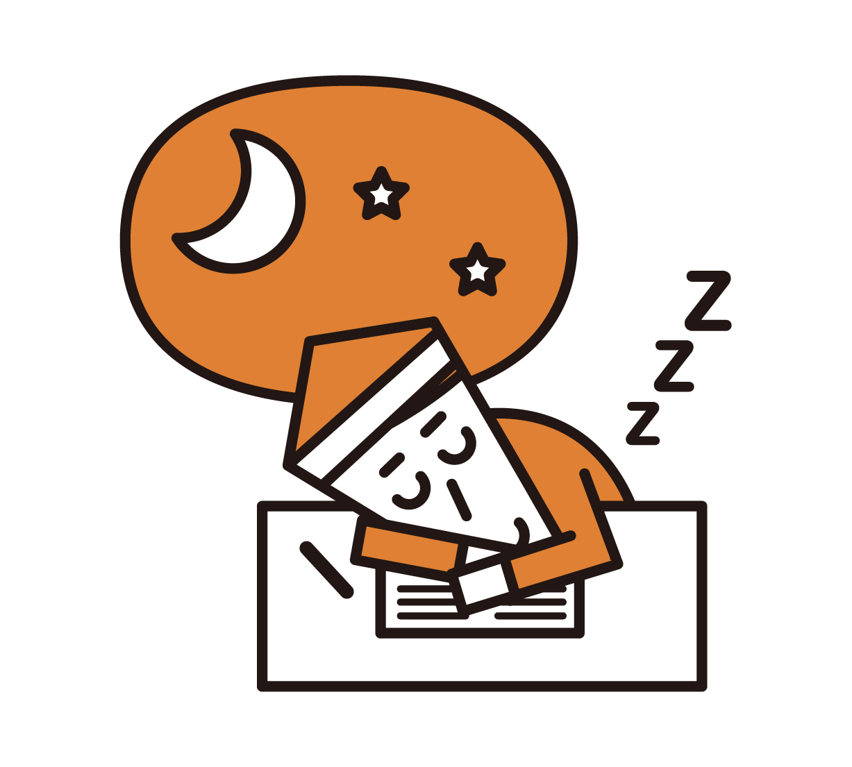 Illustration of a person (male) who is tired and sleeping while studying for the entrance exam