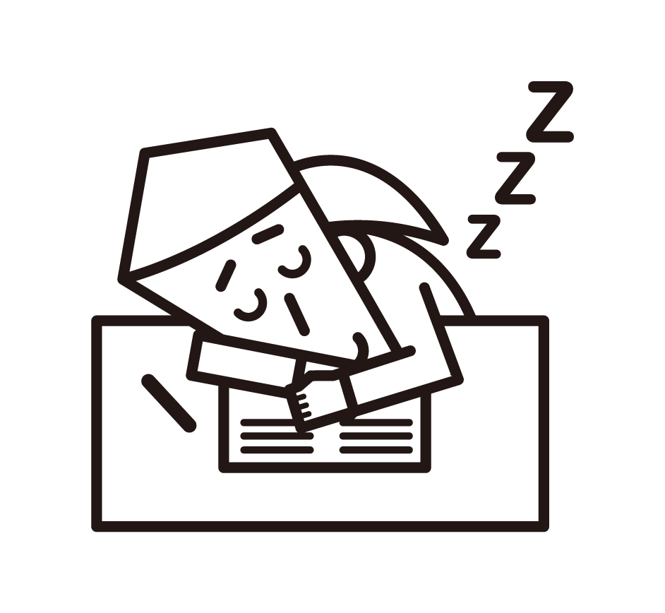 Illustration of a female high school student or junior high school girl sleeping in class or studying
