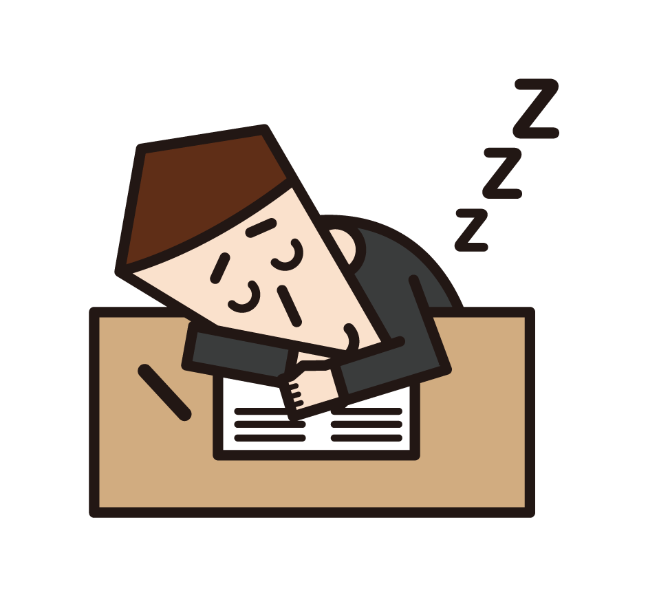 高中男生和初中生在上課或學習期間睡覺的插圖