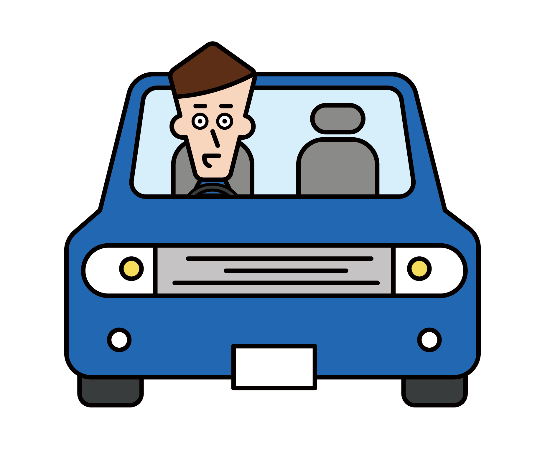 Illustration of a couple riding a car