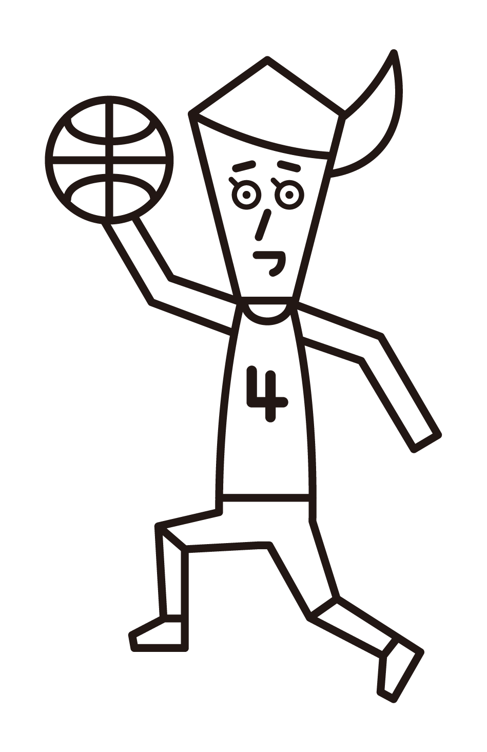 レイアップシュートをするバスケットボール選手（女性）のイラスト