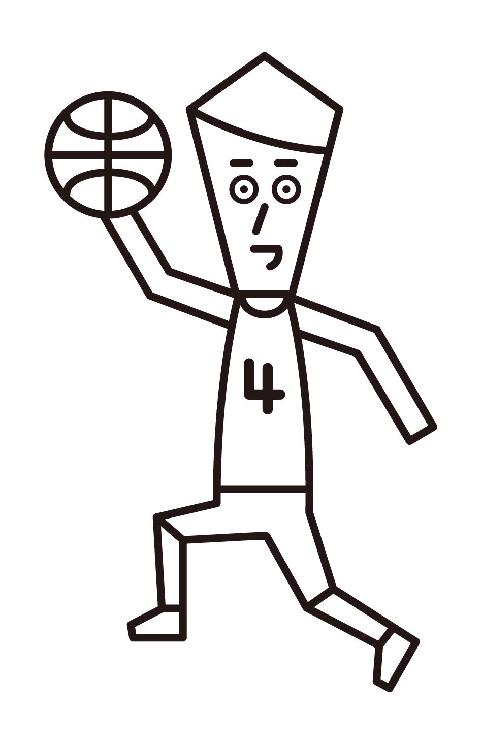 レイアップシュートをするバスケットボール選手（男性）のイラスト