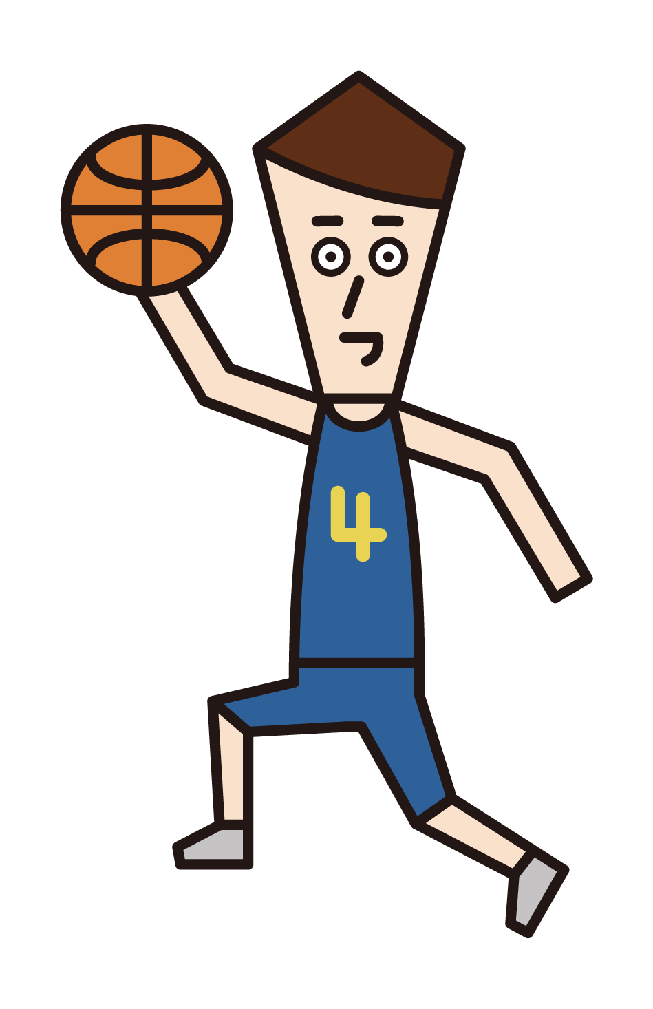 レイアップシュートをするバスケットボール選手（男性）のイラスト